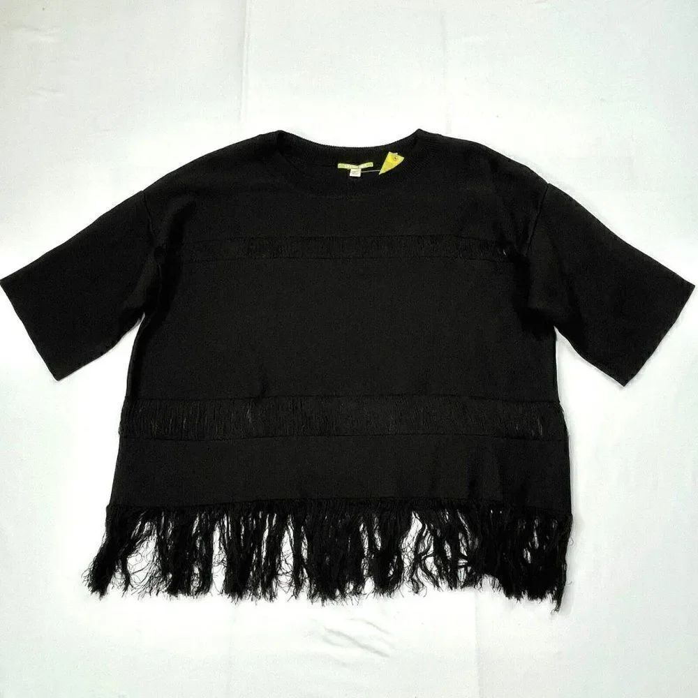 Gianni Bini Black Malcolm Fringe Sweater Stardust NEW